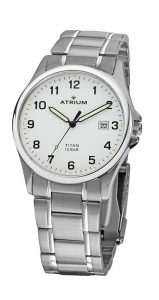 A23-10,Herrenuhr,Titangehäuse Titanband Faltschließe Mineralglas,weisses Zifferblatt, Datum 10 bar geschützte Krone ∅ 38 mm