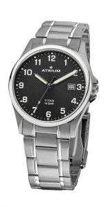 A23-31,Herrenuhr,Titangehäuse Titanband Faltschließe Mineralglas,schwarzes Zifferblatt, Datum 10 bar geschützte Krone ∅ 38 mm