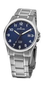 A23-35,Herrenuhr,Titangehäuse Titanband Faltschließe Mineralglas,blaues Zifferblatt, Datum 10 bar geschützte Krone ∅ 38 mm