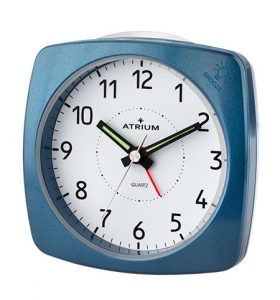 A251-5,Quarzwecker fließende Sekunde Obenabsteller Snooze Licht ansteigendes Wecksignal Größe: 8,5 x 8,5 cm,blau