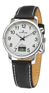 A25-10,Herrenuhr,FUNKUHR Stahlgehäuse, Lederband Mineralglas,weisses Zifferblatt, Datum 5 bar Zierkrone ∅ 40 mm